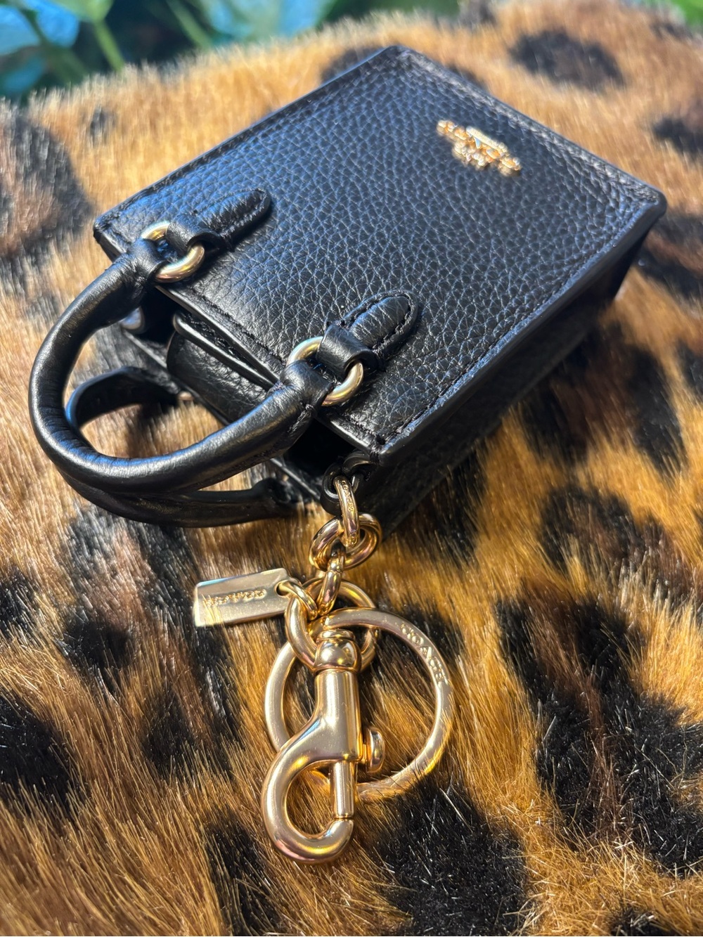 NWT Coach North South Mini Tote Bag Charm Keychain in Black/Gold